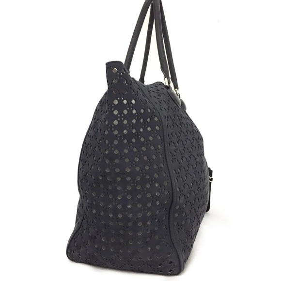 Loewe Navy blue Punching Leather Shoulder Tote Bag PERFECT SUMMER BAG “Anagram” - Picture 4 of 13